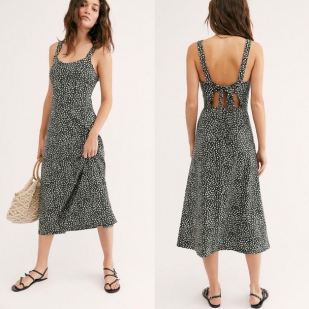 Free People Lorelai Ditsy Floral Printed Midi Dress Cottage Prairie Back Tie